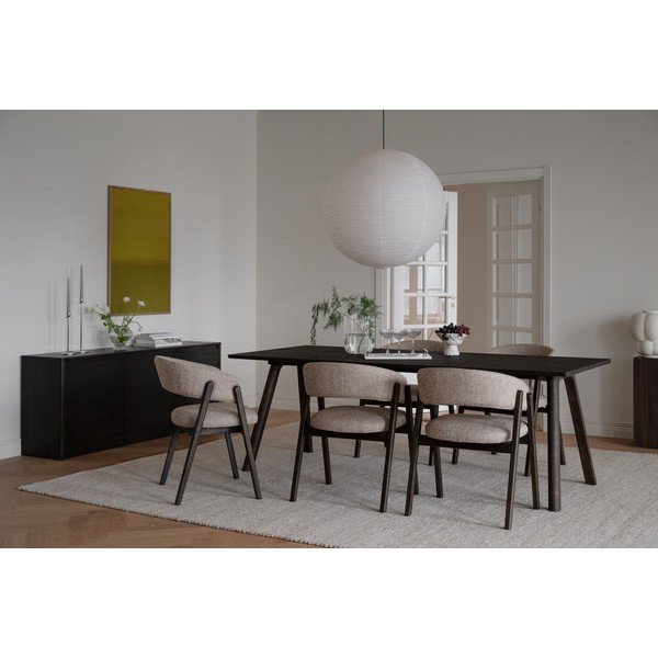 Sedia da pranzo beige/colore naturale scuro in rovere massiccio con braccioli Barnaby – Rowico-image-3
