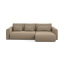 Divano angolare marrone chiaro allungabile/con contenitore (con penisola a destra/con chaise lounge) con rivestimento in velluto Kapua – Makamii