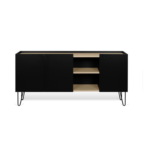 Cassettiera bassa nera in rovere 180x83 cm Nina - TemaHome