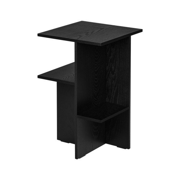 Comodino nero con effetto rovere con ripiani Atik – noo.ma