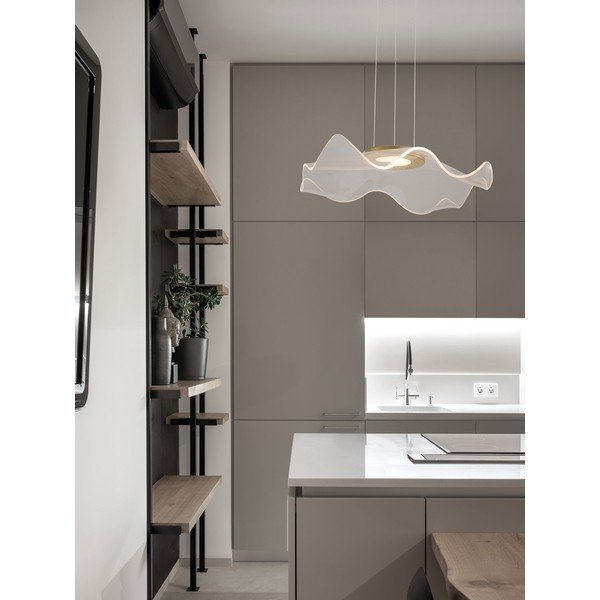 Lampadario LED dorato in alluminio con paralume in vetro acrilico Siderno – Nova Luce-image-1