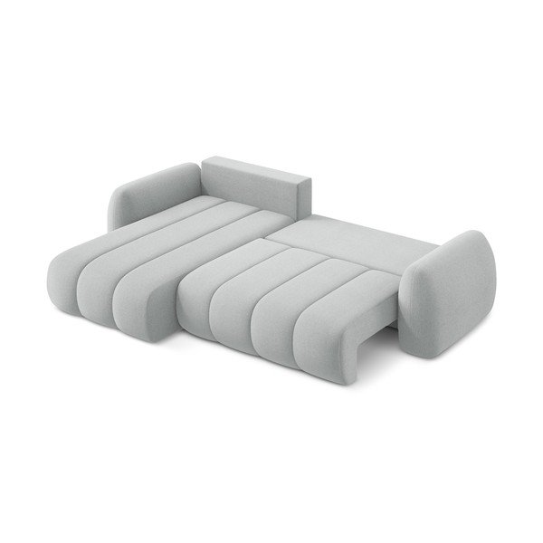 Divano angolare grigio chiaro allungabile/con contenitore (con penisola a sinistra/con chaise lounge) con rivestimento in bouclé Pele – Makamii-image-4