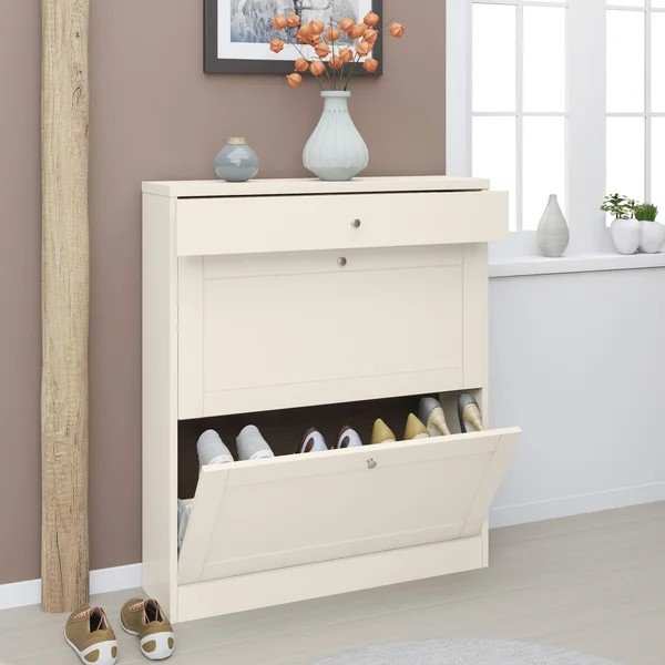 Scarpiera beige opaca con ante ribaltabili 90x103x25 cm Heide – Støraa-image-1