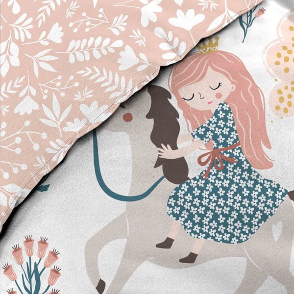 Set copripiumino e federa da bambini bianco/rosa in cotone per letto singolo 140x200 cm Lilibelle – douceur d'intérieur-image-1