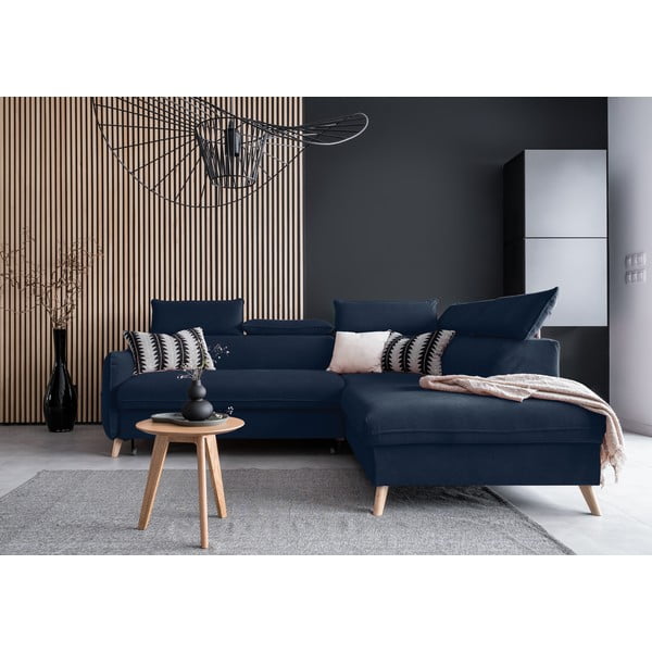 Divano letto angolare in velluto blu scuro (angolo destro) Sweet Harmony - Miuform-image-1