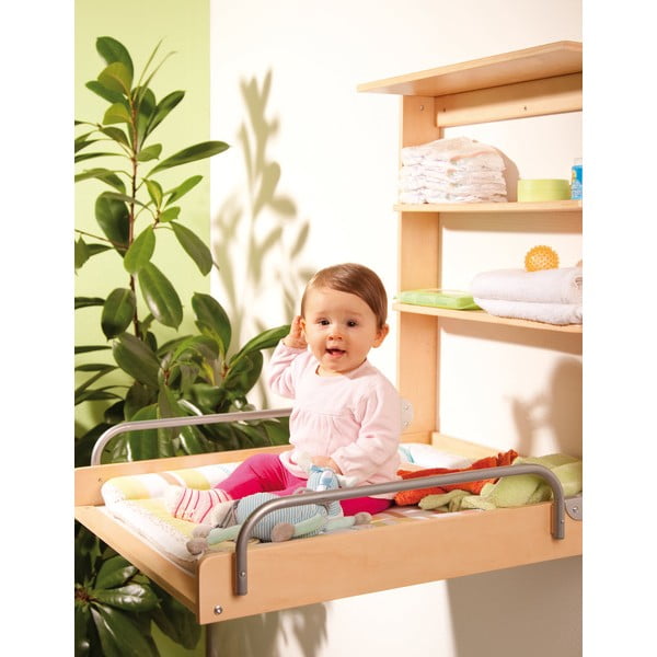 Fasciatoio a parete di colore naturale con effetto faggio Dschungelbaby – Roba-image-3