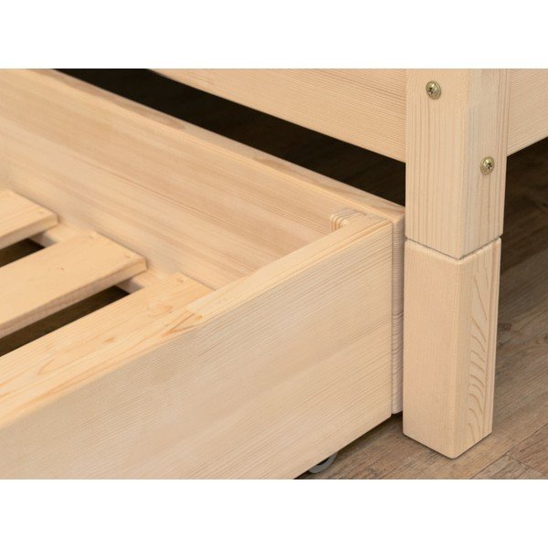 Cassetto in legno sotto il letto con griglia e fondo pieno Buddy, 80 x 140 cm - Benlemi-image-2