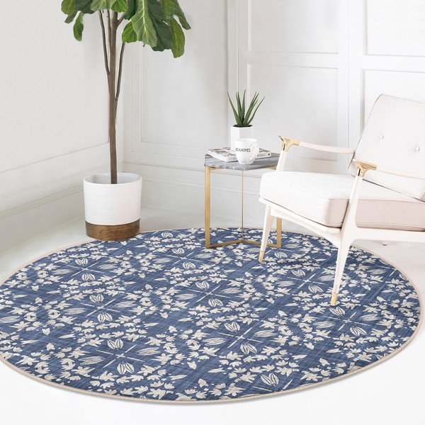 Tappeto rotondo lavabile blu adatto agli aspirapolvere robot ø 100 cm Comfort - Mila Home-image-2