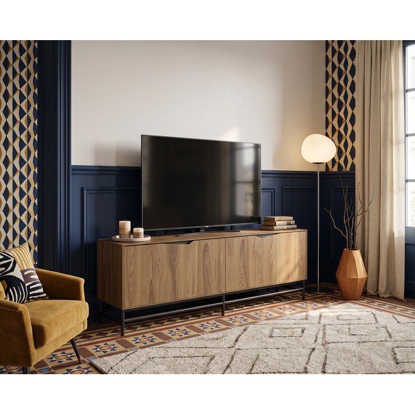 Mobile TV nero/di colore naturale con effetto rovere 150x61x35 cm Aiden – Marckeric-image-1