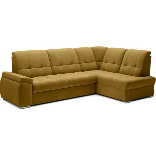 Divano angolare giallo allungabile/con contenitore (con penisola a destra/a L) e rivestimento in velluto Sado – ELTAP-image-2