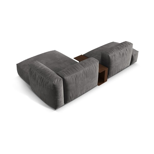 Divano angolare componibile grigio (con penisola a destra/con chaise lounge) con rivestimento in velluto Martina – Micadoni -image-3