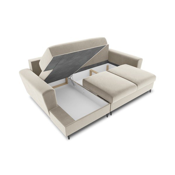 Divano angolare beige allungabile e con contenitore (con penisola a sinistra/con chaise lounge) con rivestimento in velluto Kyoto – Cosmopolitan Design-image-3