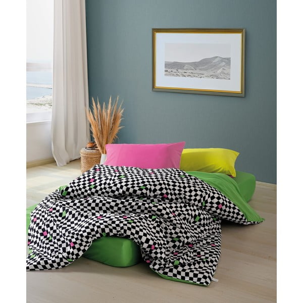 Set copripiumino e federa bianco e nero in cotone renforcé per letto matrimoniale/per letto esteso con lenzuolo incluso/4 pezzi 200x220 cm Dazzle – Mijolnir-image-1