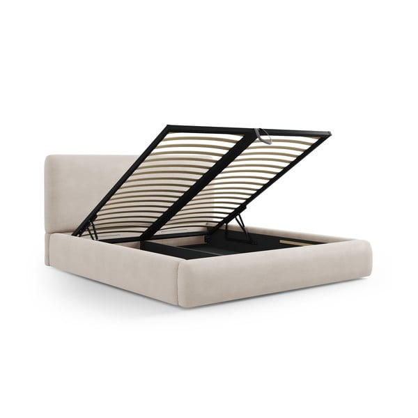 Letto matrimoniale imbottito beige con contenitore e doghe 140x200 cm Colonel - Cosmopolitan Design-image-2