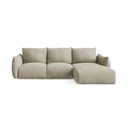 Divano angolare beige allungabile (con penisola a destra/con chaise lounge) con rivestimento in ciniglia Leila – Makamii