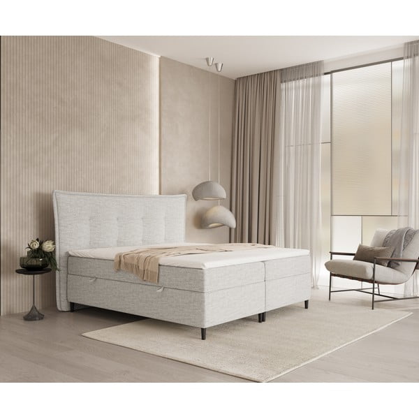 Letto boxspring grigio chiaro con contenitore 200x200 cm Sinai - Maison de Rêve-image-4