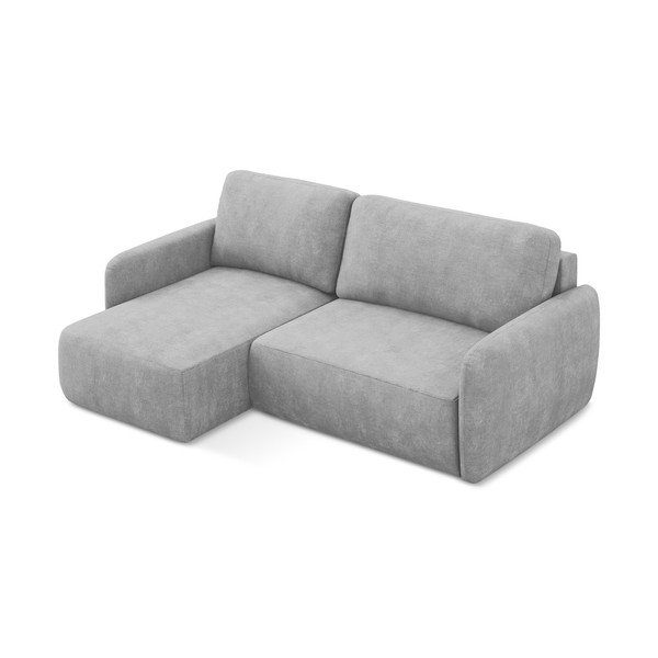 Divano angolare grigio chiaro allungabile/con contenitore (con penisola a sinistra/con chaise lounge) con rivestimento in ciniglia Lilo – Makamii-image-2