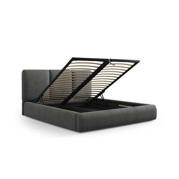 Letto matrimoniale imbottito grigio con contenitore con griglia 160x200 cm Brody - Mazzini Beds-image-2