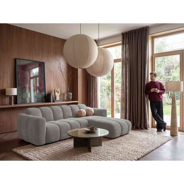 Divano angolare grigio allungabile (con penisola a destra) con rivestimento in ciniglia Michell – Miuform-image-1
