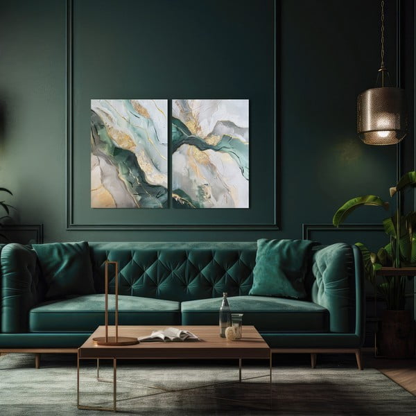 Set di quadri con elementi dipinti a mano 2 pz 50x70 cm Aventurine – Styler-image-1