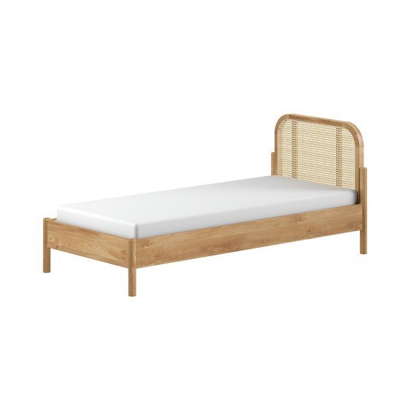 Letto singolo di colore naturale in rovere massiccio con rete inclusa 90x200 cm Olive Rotan – Vipack