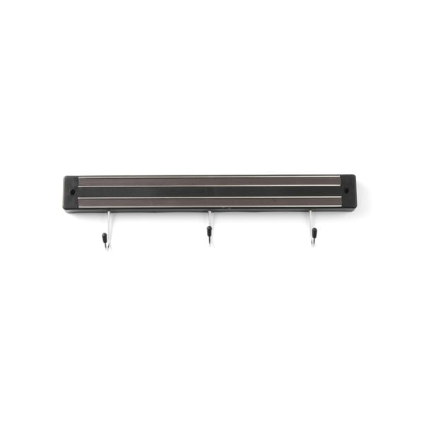 Barra portacoltelli magnetica nera con 3 ganci, lunghezza 34 cm - Hendi