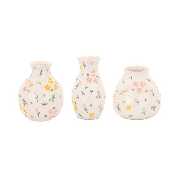 Set di vasi color crema in gres 3 pz (altezza totale 10 cm) Ditsy Floral – Sass & Belle