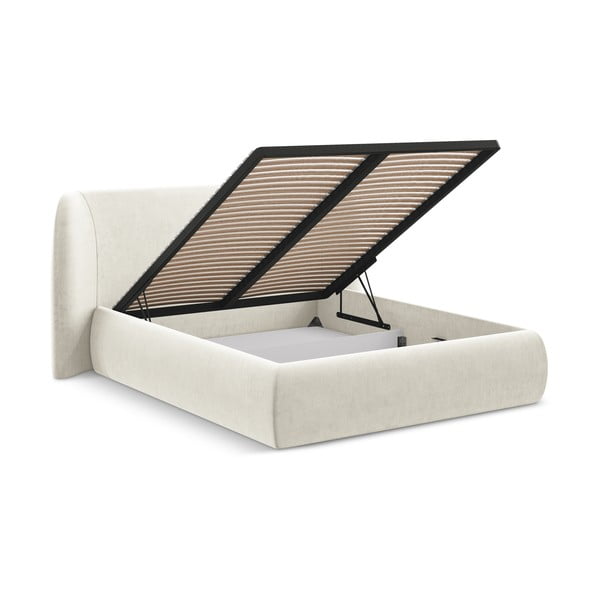 Letto matrimoniale imbottito crema con contenitore con griglia 140x200 cm Hauke - Makamii-image-2