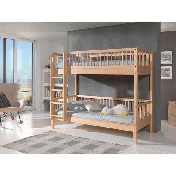 Letto da bambini a castello di colore naturale in faggio massiccio con rete inclusa 90x200 cm Forrest – Vipack-image-3