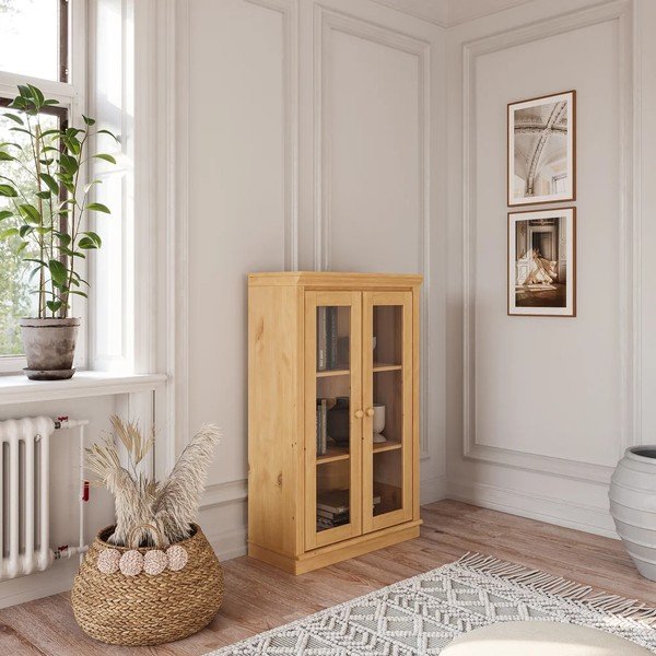 Vetrina colore naturale chiaro in pino massiccio 74x118x35 cm Anita – Støraa-image-1