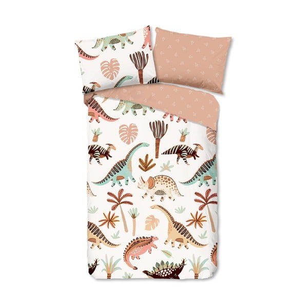 Set copripiumino e federa da bambini marrone/beige in cotone per letto singolo 140x200 cm Dino – Good Morning