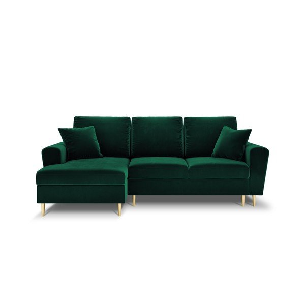 Divano angolare verde allungabile e con contenitore (con penisola a sinistra/con chaise lounge) con rivestimento in velluto Kyoto – Cosmopolitan Design