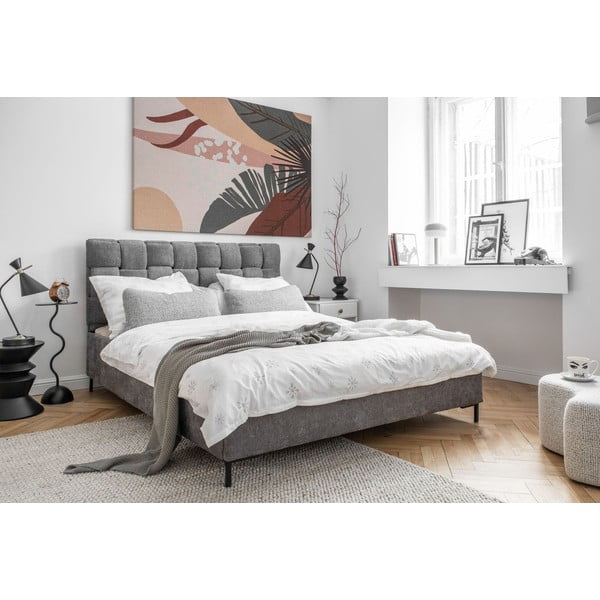 Letto matrimoniale imbottito grigio con rete inclusa 140x200 cm Eve – Miuform-image-3