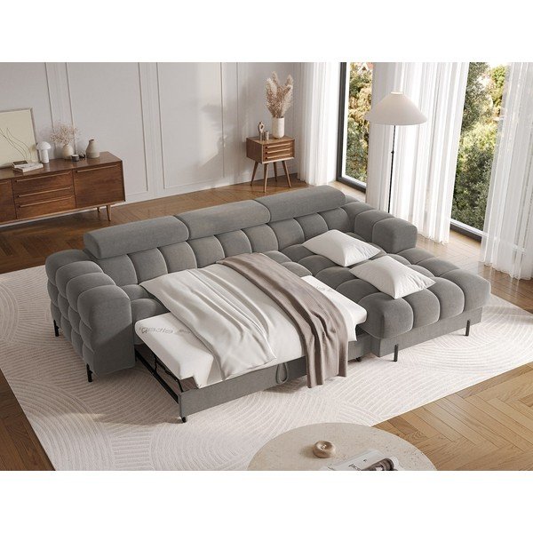 Divano angolare grigio tortora allungabile/con contenitore (con penisola a destra/con chaise lounge) con rivestimento in velluto Felro – ELTAP-image-4