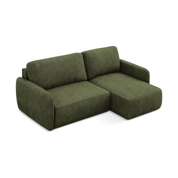 Divano angolare verde allungabile/con contenitore (con penisola a destra/con chaise lounge) con rivestimento in ciniglia Lilo – Makamii-image-2