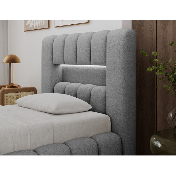 Letto singolo imbottito grigio con contenitore con rete inclusa 90x200 cm Lamica – ELTAP-image-2
