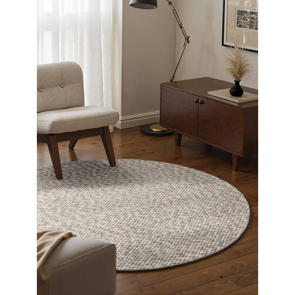 Tappeto rotondo grigio chiaro/color crema in lana tessuto a mano ø 160 cm Lyon Beans – Elle Decoration-image-1