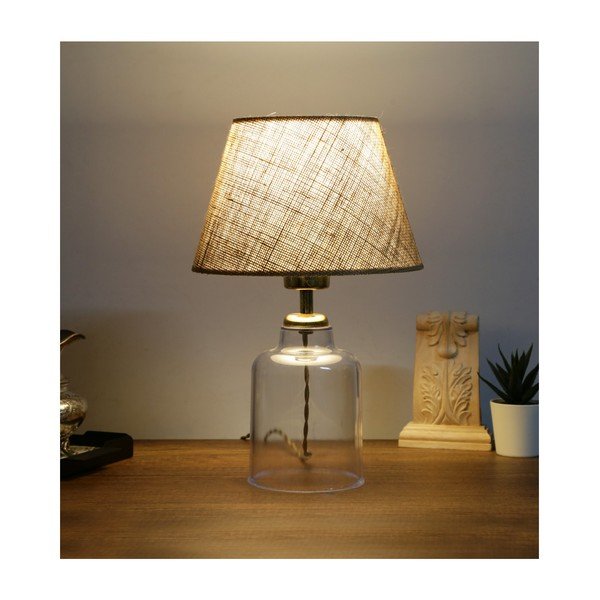 Lampada da tavolo beige con paralume in tessuto (altezza totale 30 cm) Baran – Opviq lights-image-1