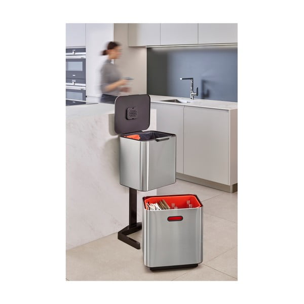 Bidone in acciaio per rifiuti differenziati in argento 60 l Totem Max - Joseph Joseph-image-1
