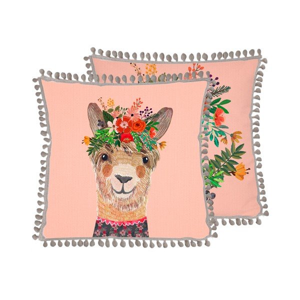 Cuscino rosa con Llama di lino, 45 x 45 cm - Little Nice Things