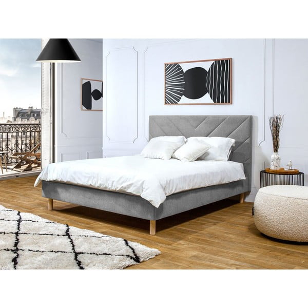 Letto matrimoniale in grigio chiaro imbottito con rete inclusa 160x200 cm Romane – Bobochic Paris-image-2