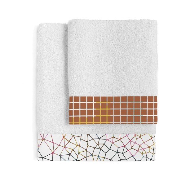 Set di 2 asciugamani in cotone Net - Blanc