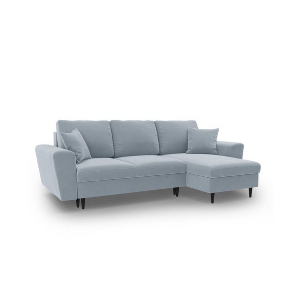 Divano angolare azzurro allungabile e con contenitore con rivestimento in velluto Kyoto – Cosmopolitan Design-image-1