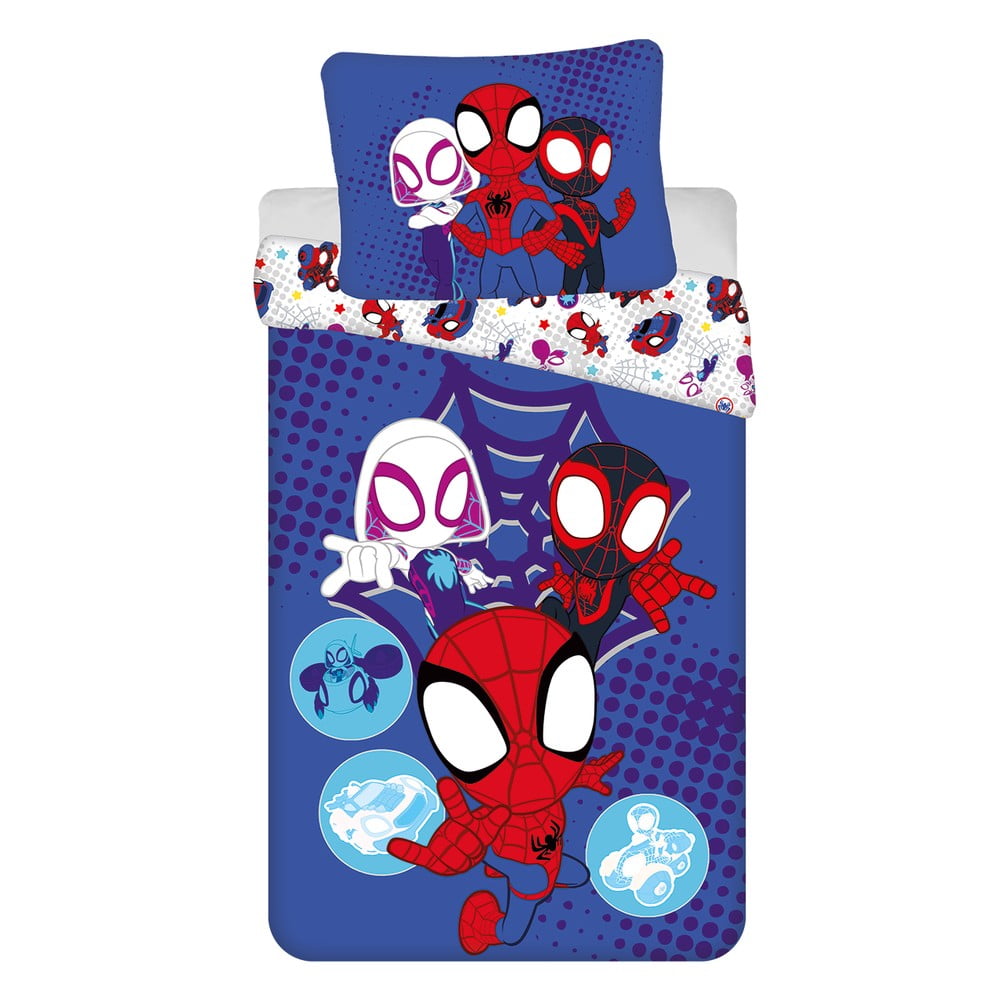 Set copripiumino e federa da bambini blu in cotone per letto singolo 140x200 cm Spidey – Jerry Fabrics | Biancheria da letto per bambini