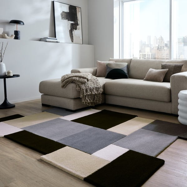 Tappeto nero e grigio in lana tessuto a mano 150x240 cm Collage Monochrome – Flair Rugs-image-1