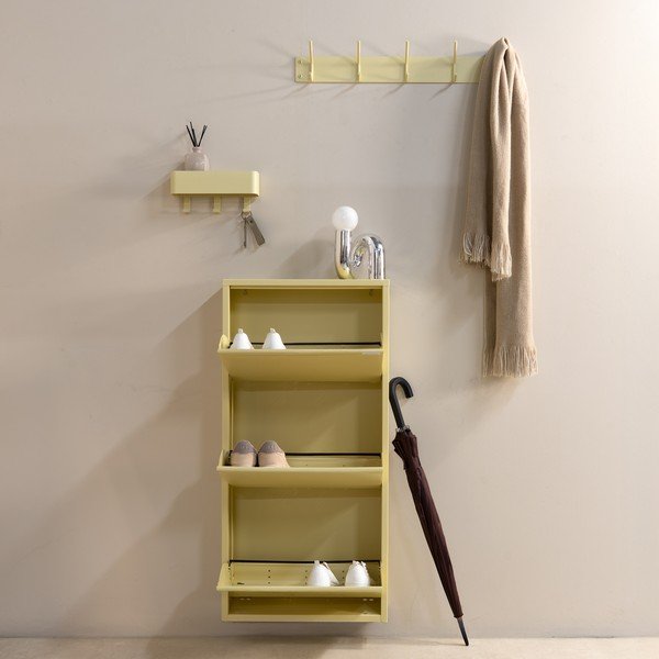Scarpiera giallo chiaro in acciaio con ante ribaltabili/da parete 50x103x15 cm Billy – Spinder Design-image-2