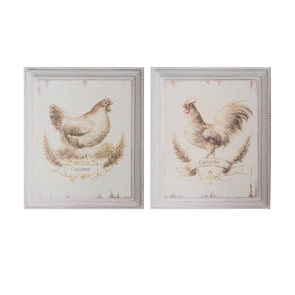 Set di 2 immagini Gallina gallo - Antic Line