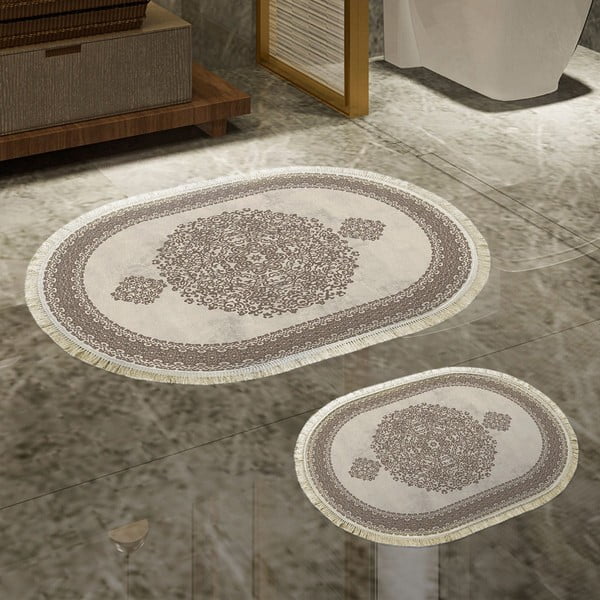 Set di tappetini per il bagno marroni/beige 2 pz 60x100 cm – Foutastic-image-1