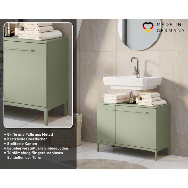 Mobile da lavabo verde opaco 80x59 cm Laurino – Germania-image-4
