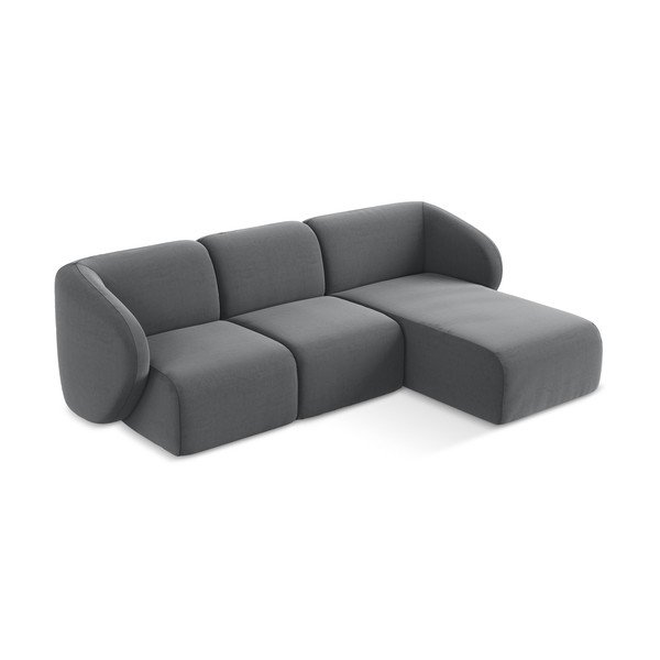 Divano angolare grigio (con penisola a destra/con chaise lounge) con rivestimento in velluto Lani – Makamii-image-3